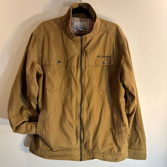 COLUMBIA Sz L Loma Vista Tan Driving Coat Jacket Zip Up Funnel Collar Unlined - Picture 2 of 11
